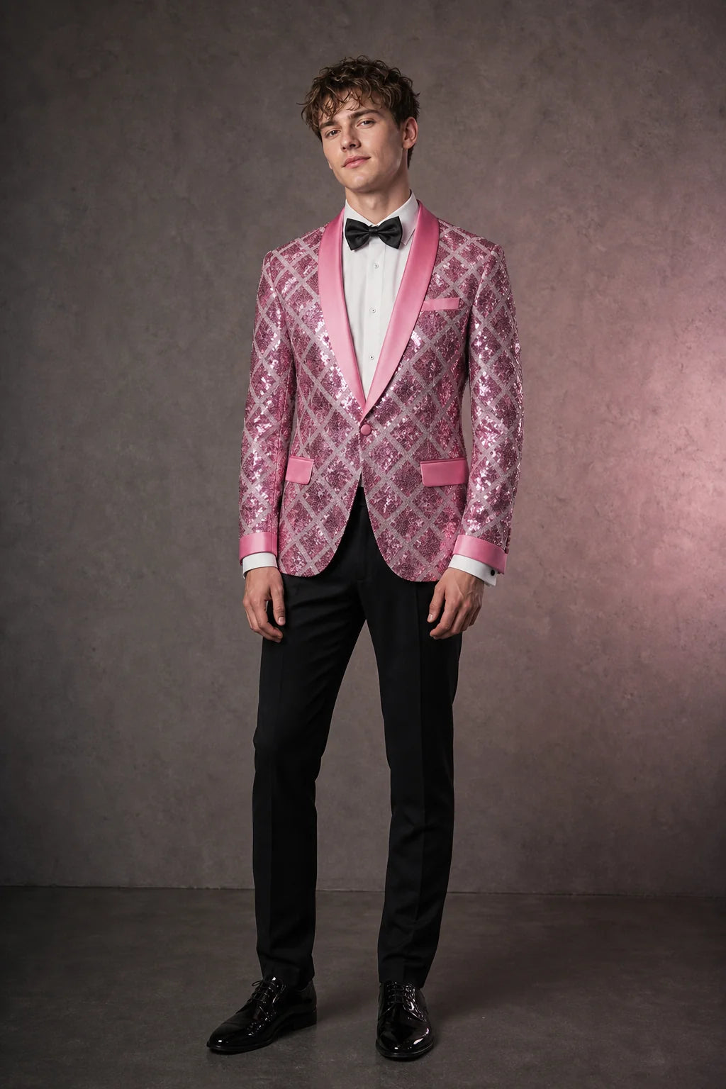 Men's Shimmering Argyle Pattern Pink Tuxedo Jacket