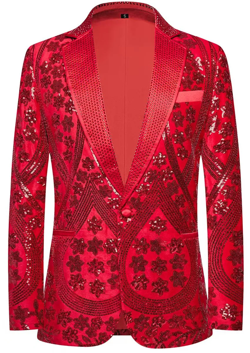 starry red sequin tuxedo