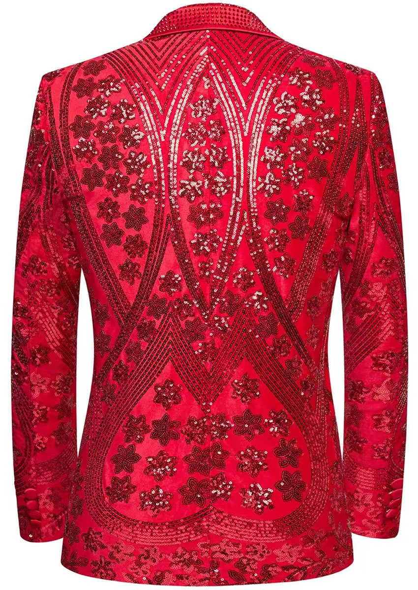 starry red sequin tuxedo back