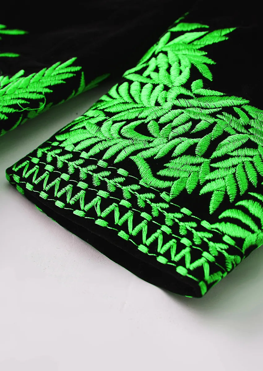 Green Embroidery Black Velvet Tuxedo