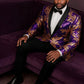 Men's Full Sequin Purple Tuxedo with Gold Olive Leaf Patterns