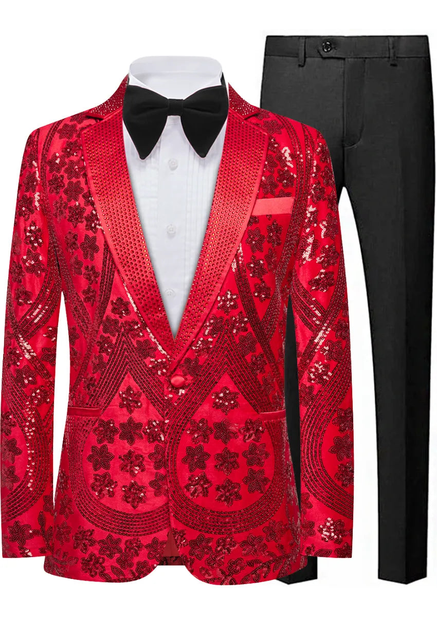 starry red sequin tuxedo