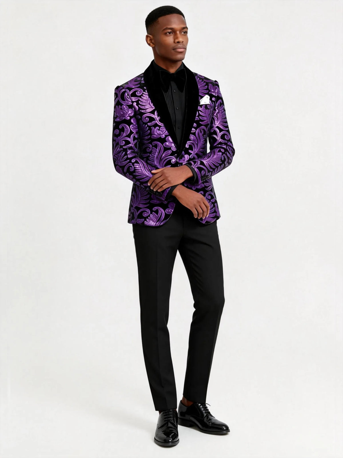 Men's Sparkle Floral Purple Sequin Tuxedo Jacket