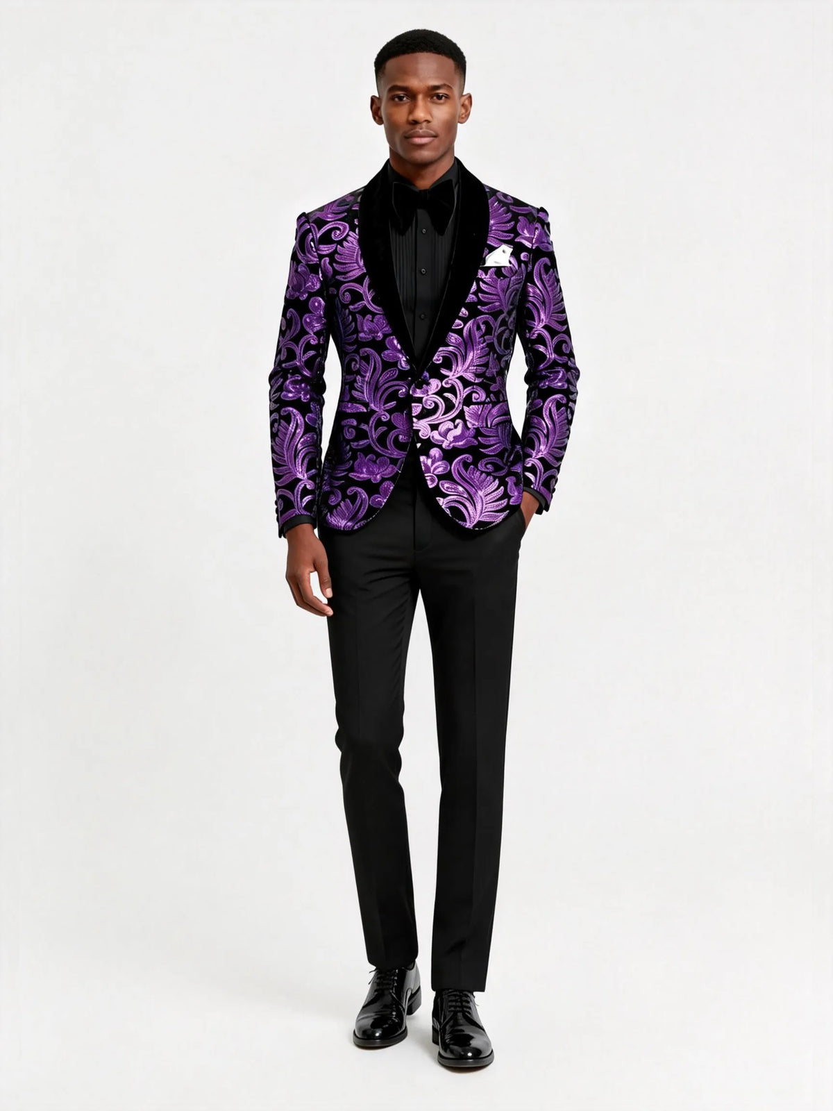 Men's Sparkle Floral Purple Sequin Tuxedo Jacket