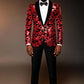Men's Fashion Floral Velvet Sequin Jacket Red Tuxedo