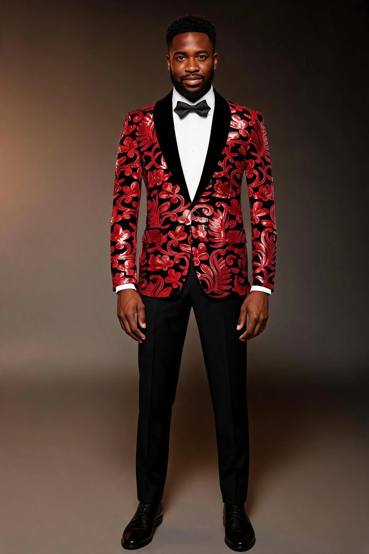 Men's Fashion Floral Velvet Sequin Jacket Red Tuxedo