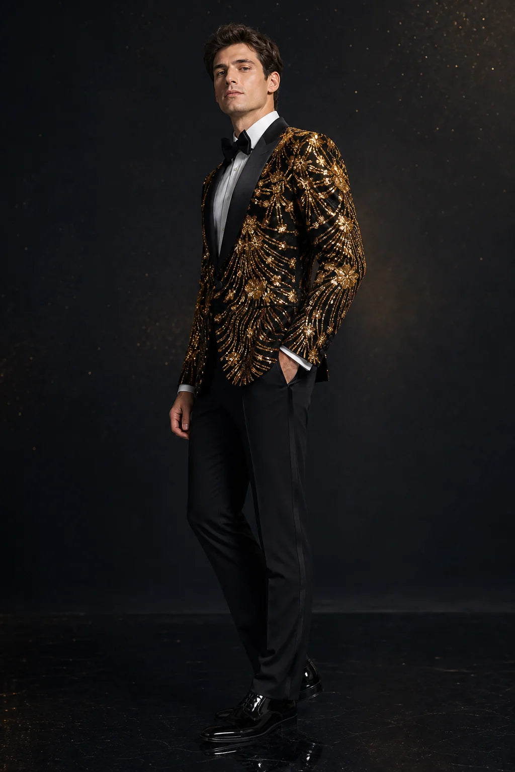 Men's Sequin Tuxedo Golden Falling Stars