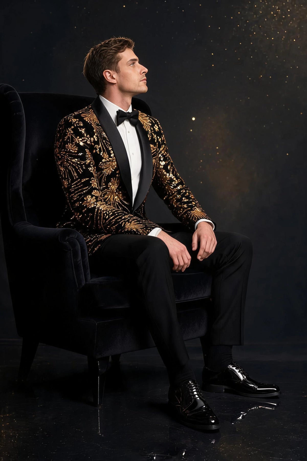 Men's Sequin Tuxedo Golden Falling Stars
