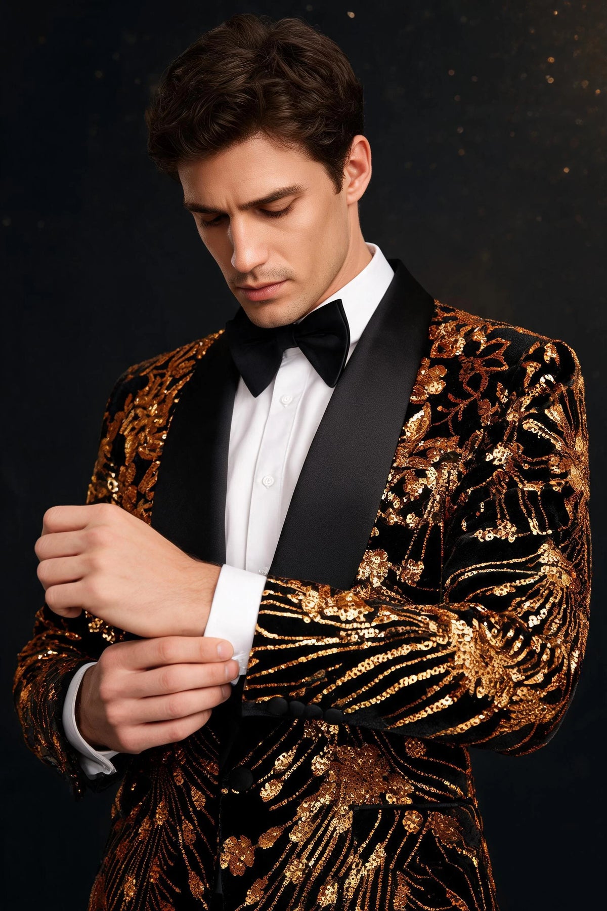 Men's Sequin Tuxedo Golden Falling Stars