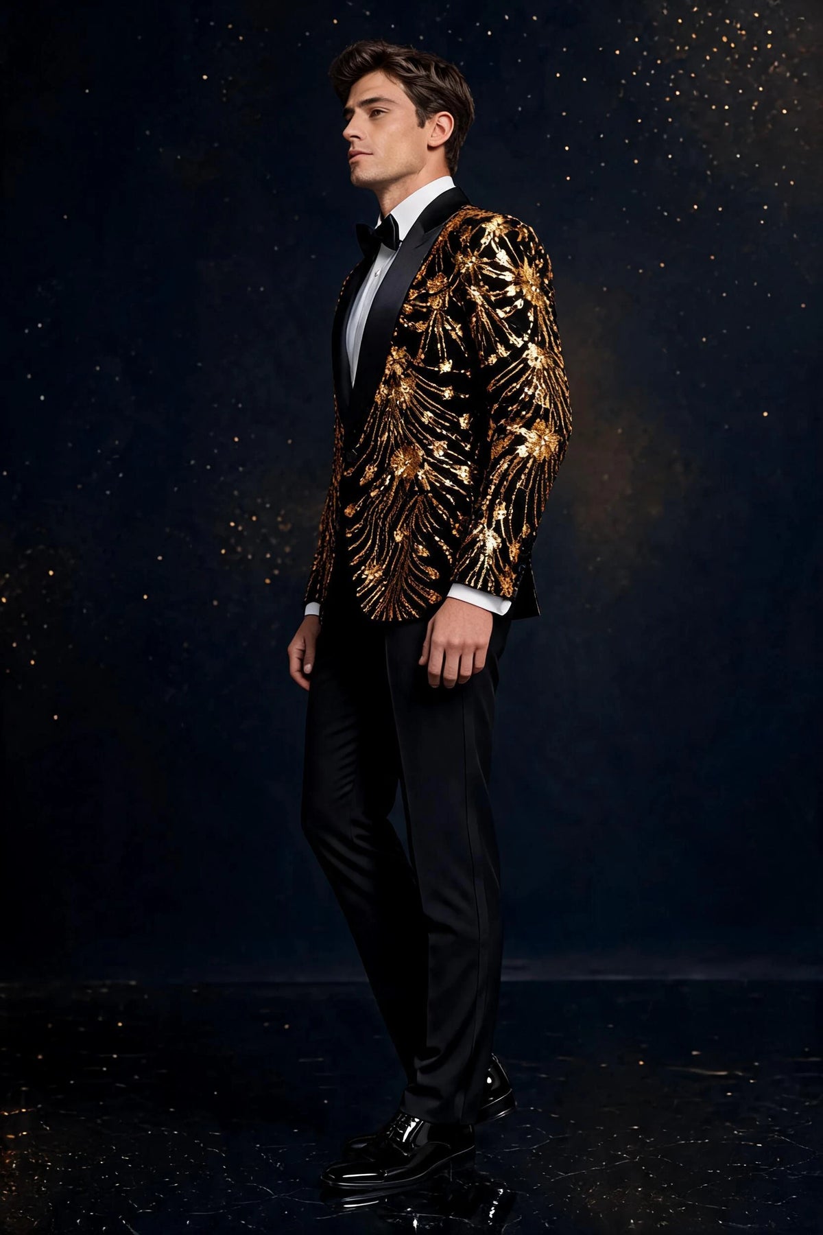 Men's Sequin Tuxedo Golden Falling Stars