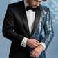 Men's 2-Piece Light Blue Sequin Water Ripples Black Suit