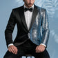 Men's 2-Piece Light Blue Sequin Water Ripples Black Suit