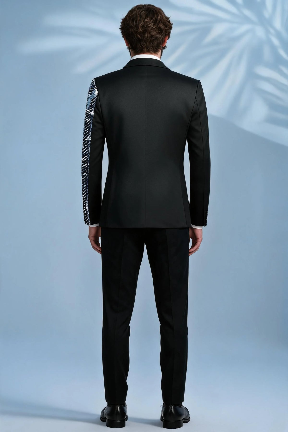 Men's 2-Piece Light Blue Sequin Water Ripples Black Suit