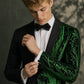 Men's 2-Piece Suit Green Shimmering Branches Black Tuxedo