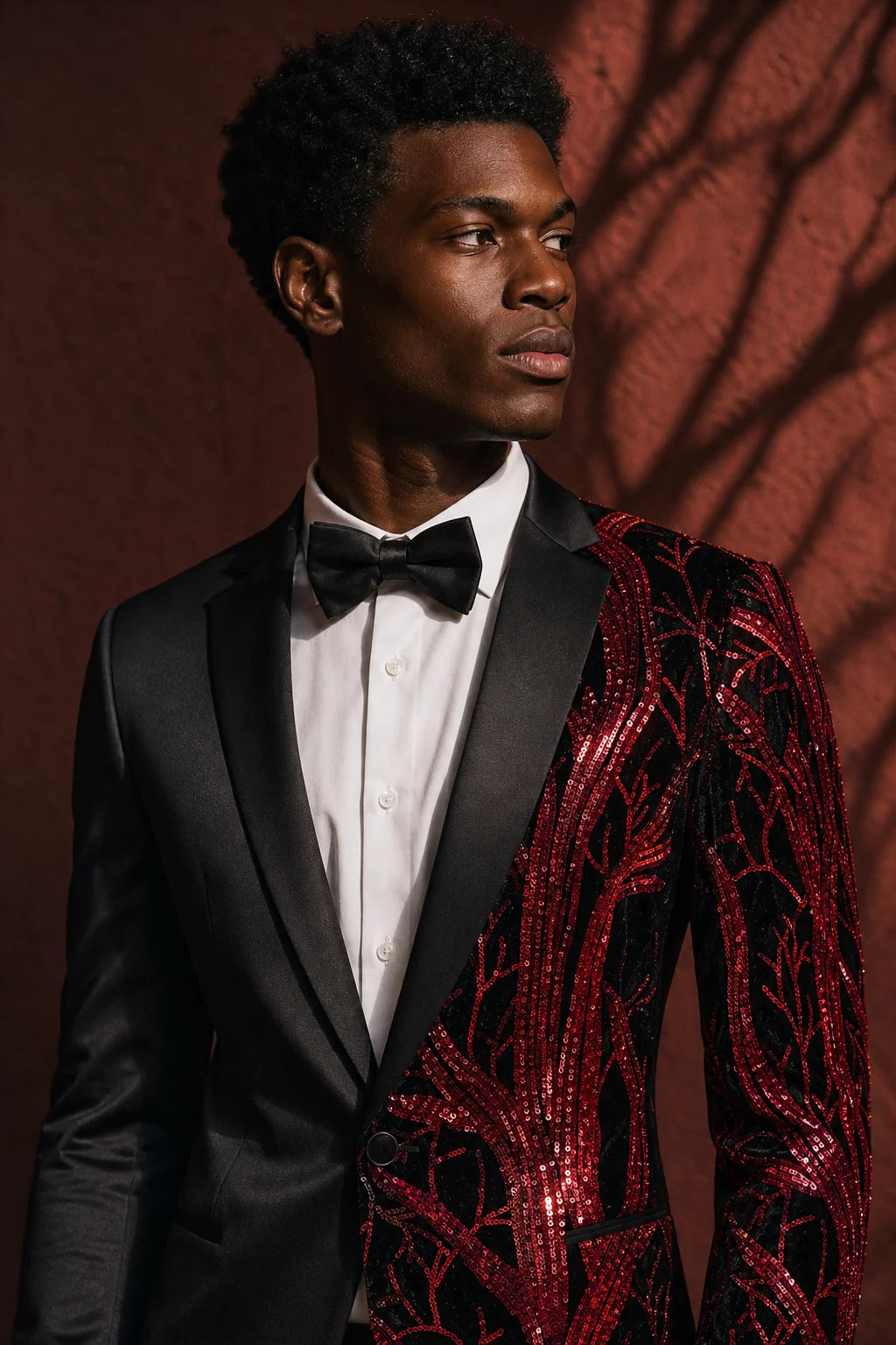 Men's 2-Piece Suit Shimmering Branches Black and Red Tuxedo