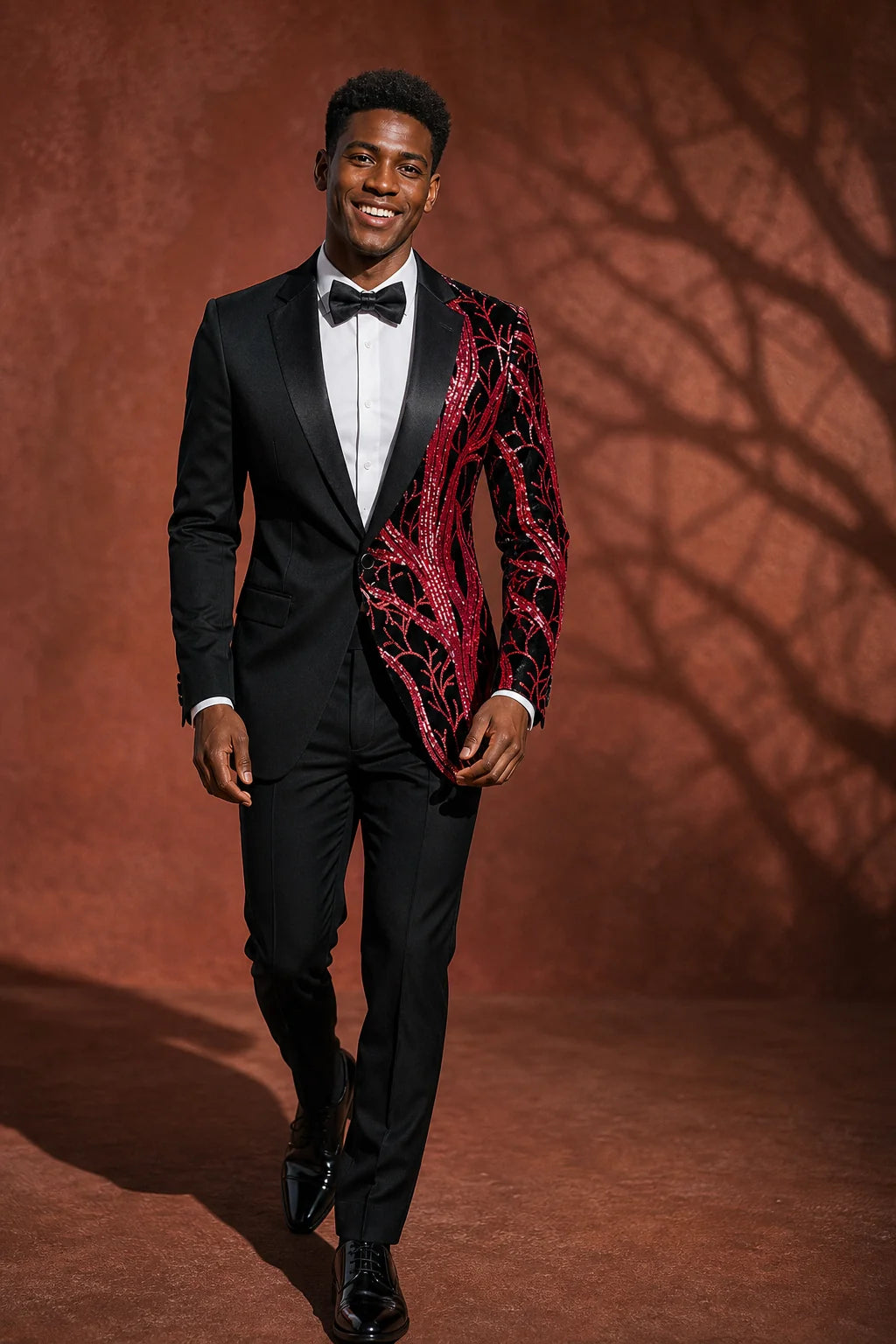 Men's 2-Piece Suit Shimmering Branches Black and Red Tuxedo