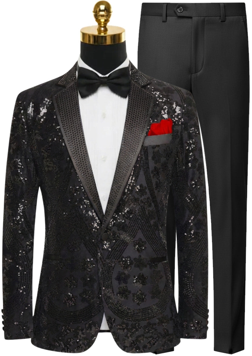 Men's Sequin Six-pointed Star Black Luxury Tuxedo