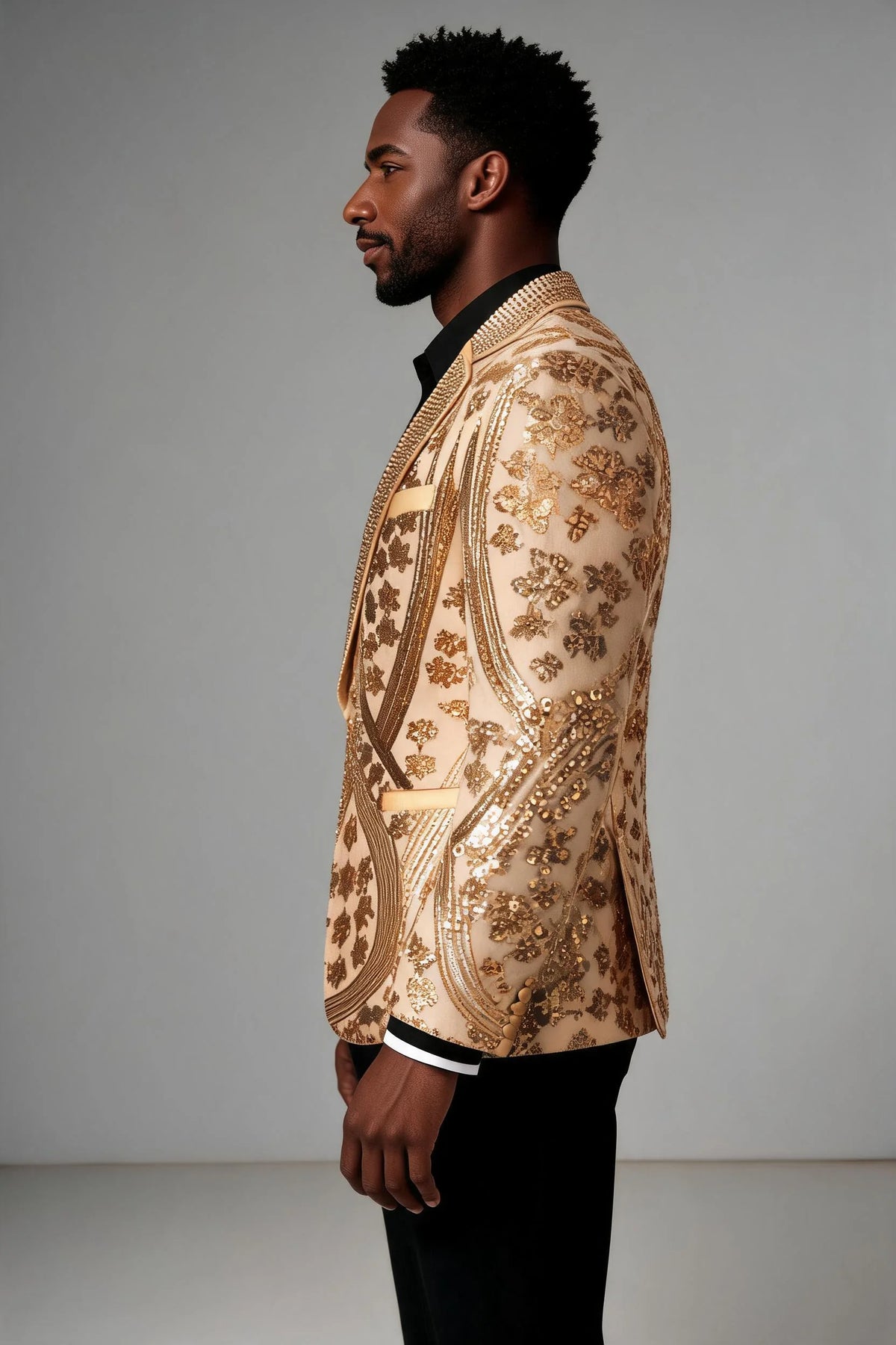 Men's  Sequin Six-pointed Star Golden Luxury Tuxedo