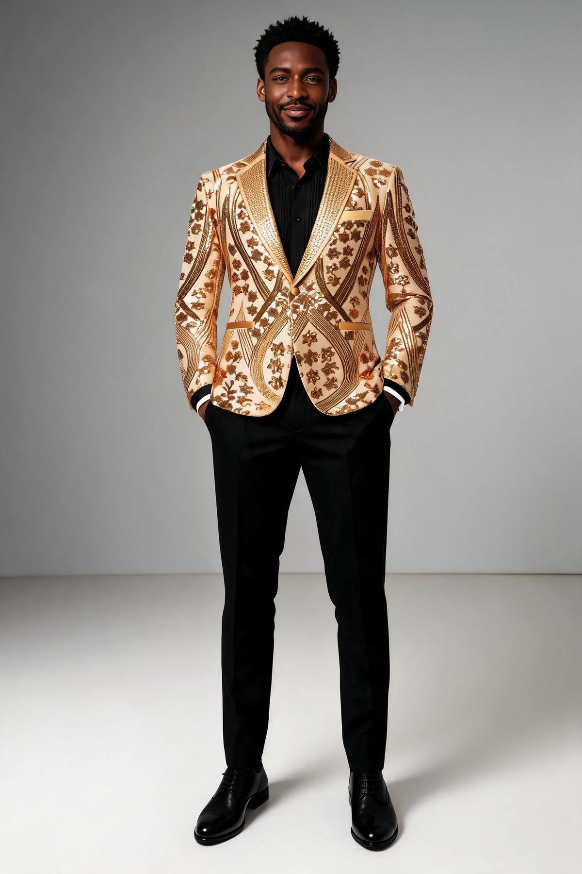 Men's  Sequin Six-pointed Star Golden Luxury Tuxedo