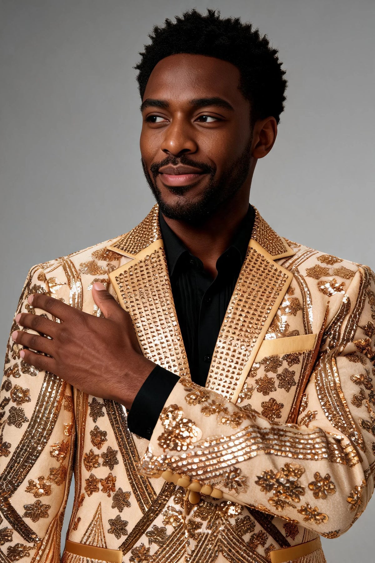 Men's  Sequin Six-pointed Star Golden Luxury Tuxedo