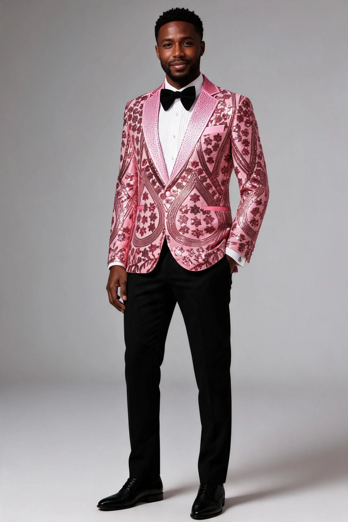 Men's Sequin Six-pointed Star Pink Luxury Tuxedo