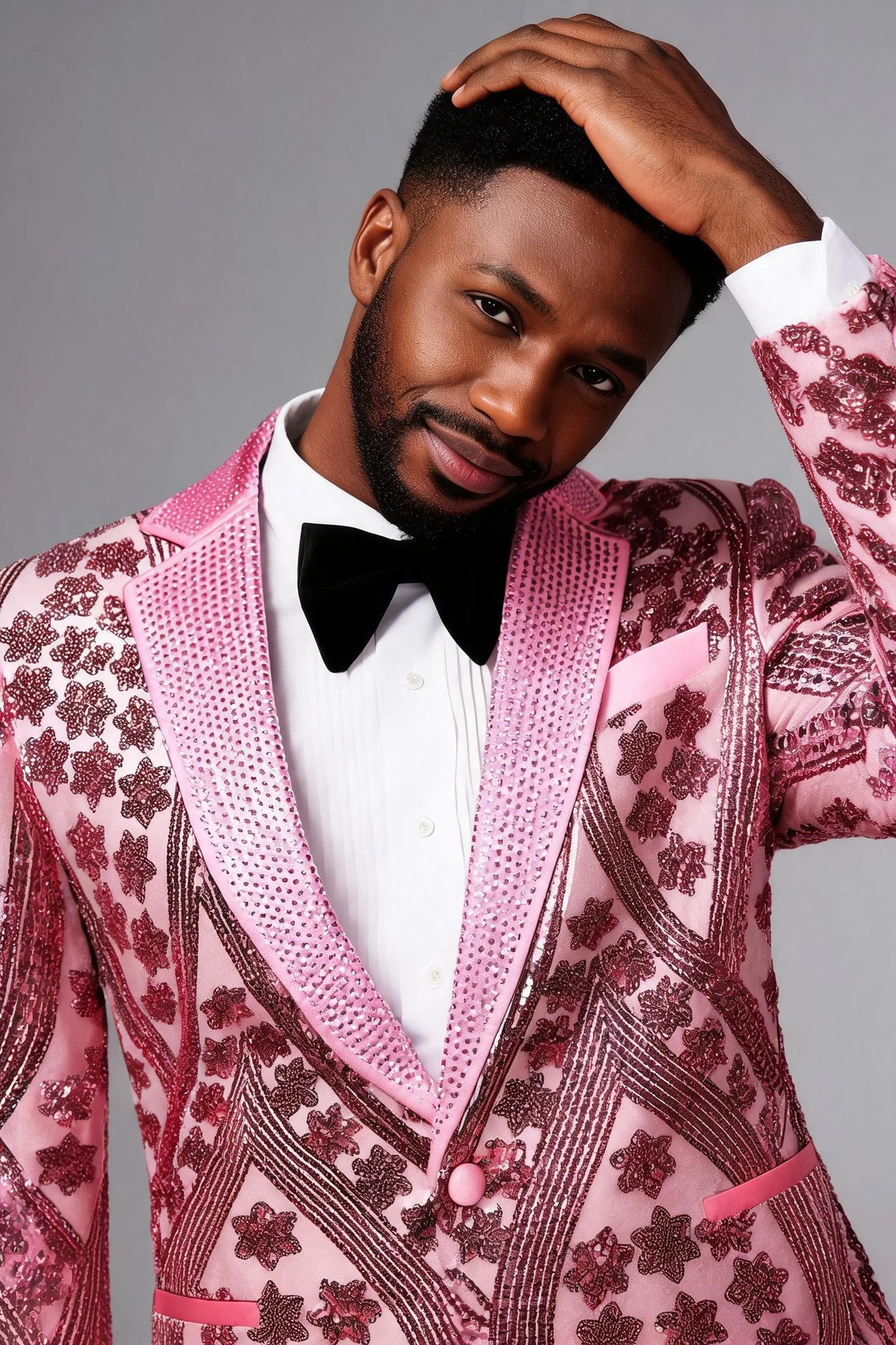 Men's Sequin Six-pointed Star Pink Luxury Tuxedo