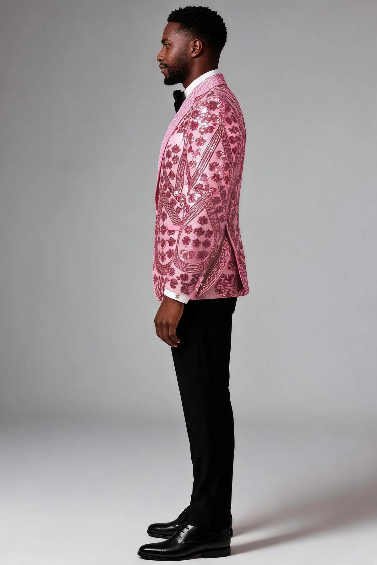 Men's Sequin Six-pointed Star Pink Luxury Tuxedo
