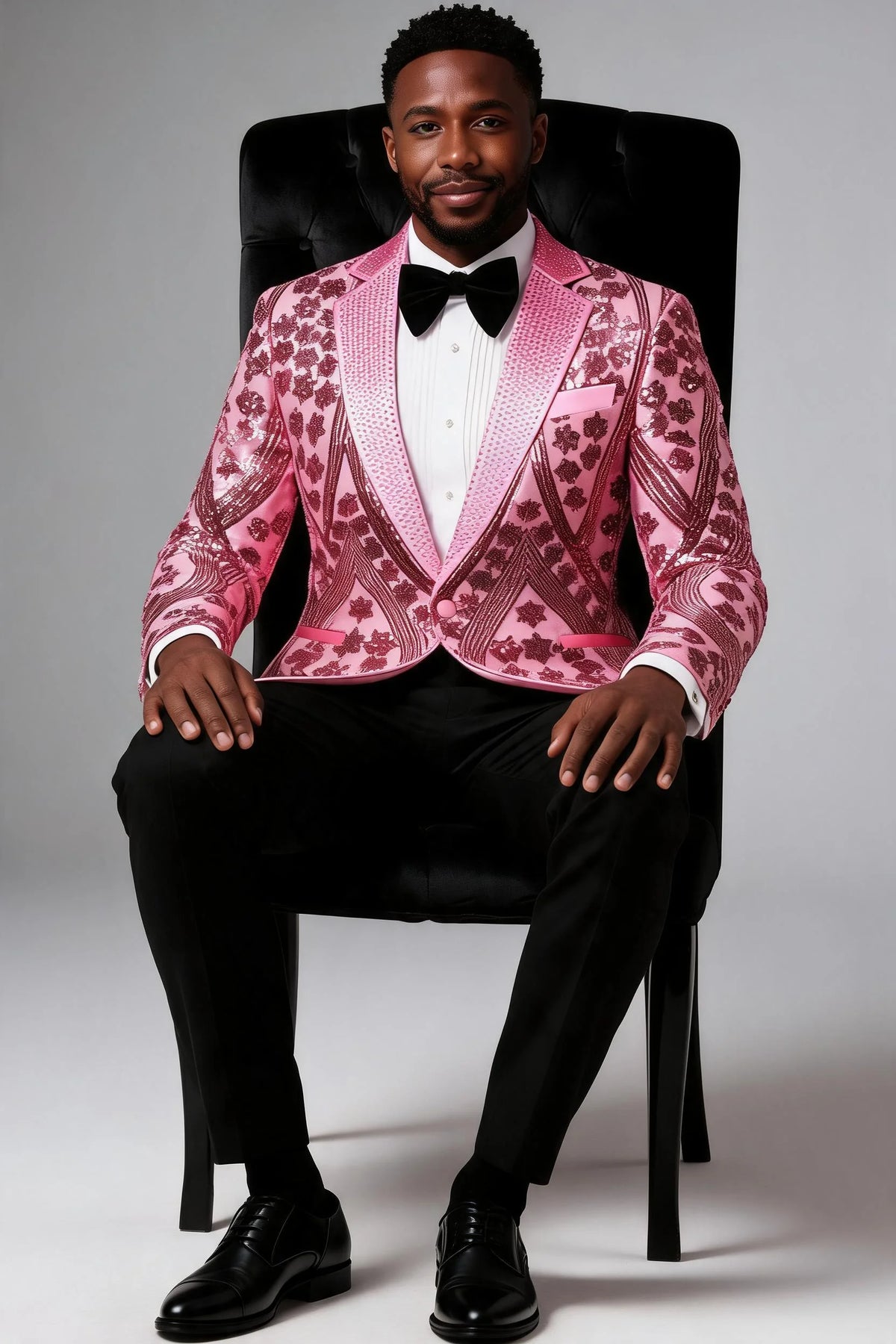 Men's Sequin Six-pointed Star Pink Luxury Tuxedo