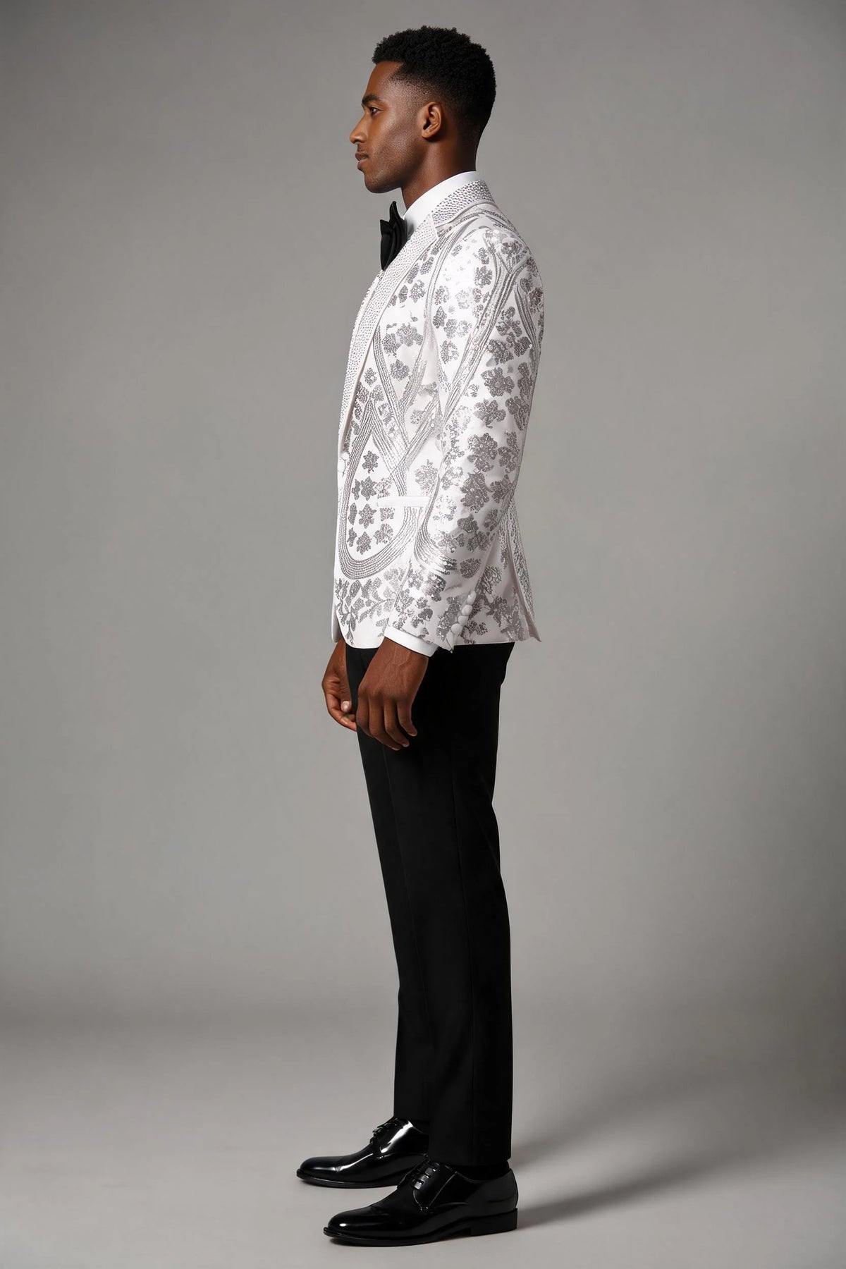 Men's Sequin Six-pointed Star White Luxury Tuxedo