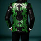 Men's 2-Piece Sequin Green Leaves Embroidery Tuxedo