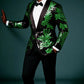 Men's 2-Piece Sequin Green Leaves Embroidery Tuxedo