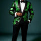 Men's 2-Piece Sequin Green Leaves Embroidery Tuxedo