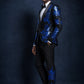 Men's 2-Piece Sequin Blue Leaves Embroidery Tuxedo