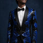 Men's 2-Piece Sequin Blue Leaves Embroidery Tuxedo