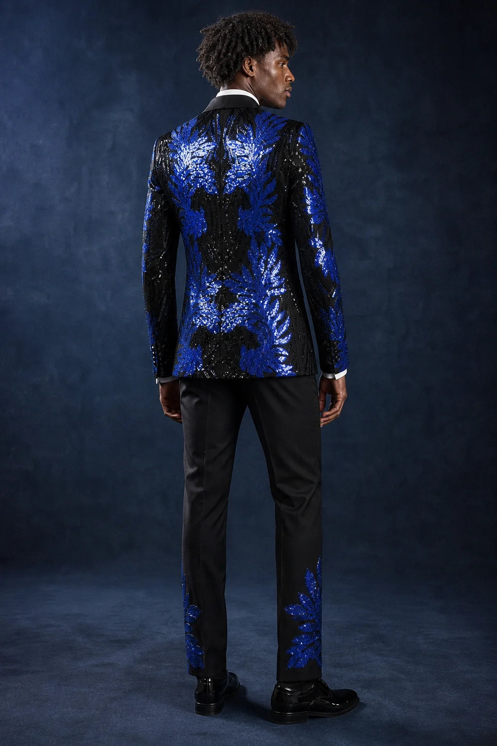 Men's 2-Piece Sequin Blue Leaves Embroidery Tuxedo