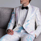 Men's 2-Piece Shawl Lapel in Satin Blue and White Sequin Tuxedo