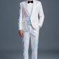Men's 2-Piece Shawl Lapel in Satin Blue and White Sequin Tuxedo