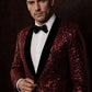 Men's Sequin Burgundy Paisley Black Suit
