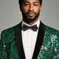 Men's Sequin Green Paisley Black Suit
