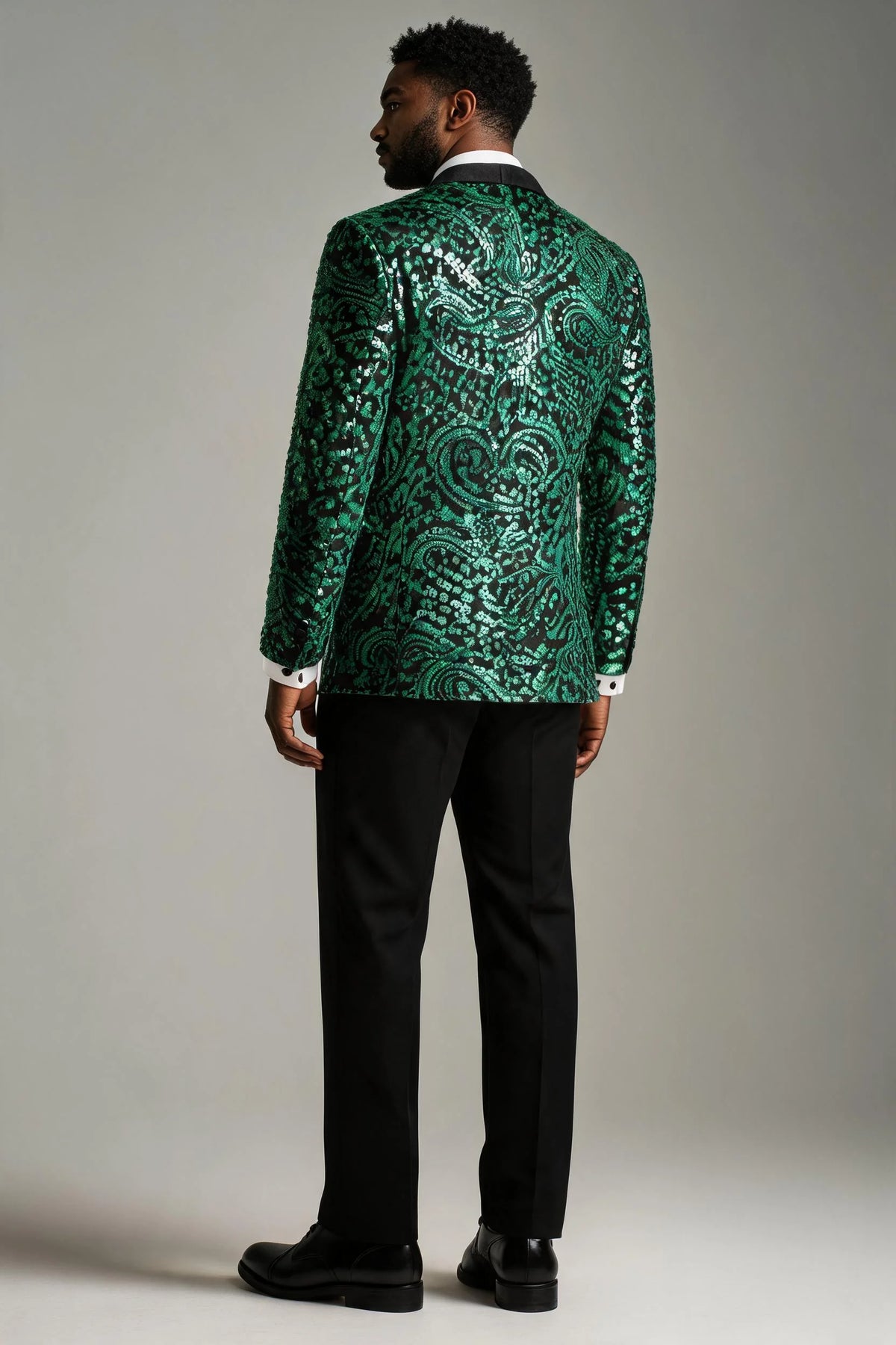 Men's Sequin Green Paisley Black Suit
