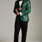 Men's Sequin Green Paisley Black Suit