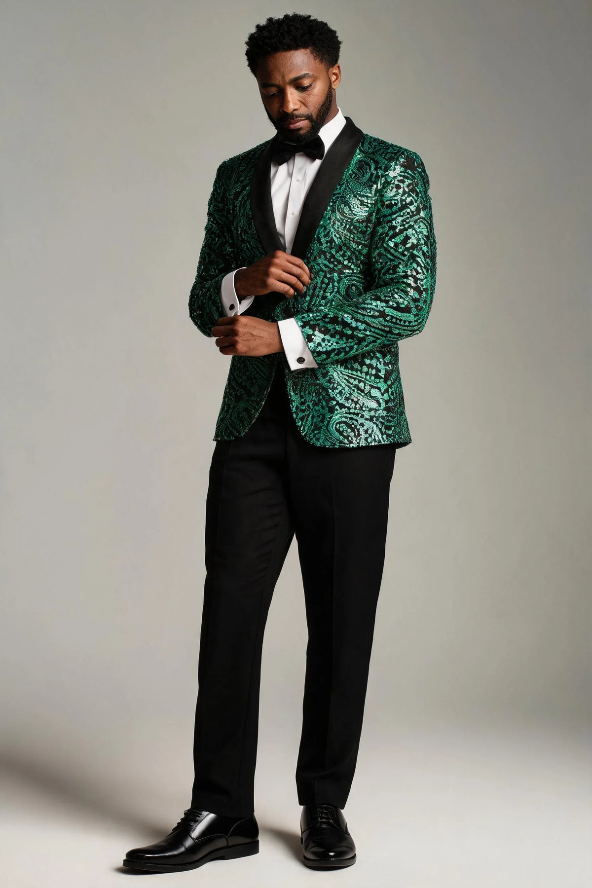 Men's Sequin Green Paisley Black Suit