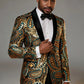 Men's Sequin Gold and Blue Paisley Black Suit