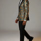 Men's Sequin Gold and Blue Paisley Black Suit
