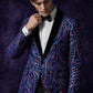 Men's Sequin Purple and Blue Paisley Black Suit