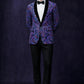 Men's Sequin Purple and Blue Paisley Black Suit