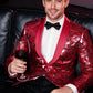 Men's Unique Mirrored Geometric Patchwork Magenta Prom Suit