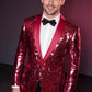 Men's Unique Mirrored Geometric Patchwork Magenta Prom Suit