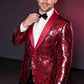 Men's Unique Mirrored Geometric Patchwork Magenta Prom Suit