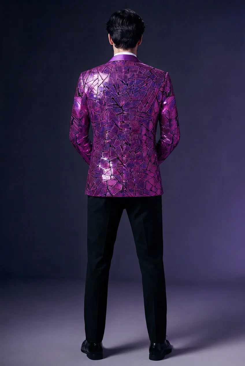 Men's Unique Mirrored Geometric Patchwork Purple Prom Suit